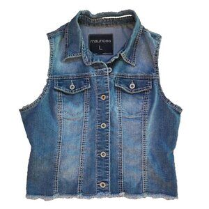 Large Maurice's Blue Denim Cropped Vest Vintage-looking Fast Shipping